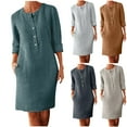 thumbnail image 1 of YHAJDS Women's Fall Winter Casual dress,Women's Dresses Casual Dress Long Sleeve Dress Solid Color Round Neck Button Pocket Dress for Women Soft Linen Material Relaxed for Casual, 1 of 5
