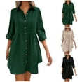 thumbnail image 1 of YHAJDS Women's Fall Winter Casual dress,Women's Dresses Casual Dress Solid Color 7 Sleeve Button Maternity Shirt Dress Striped Fabric Dress for Fall and Winter, 1 of 5