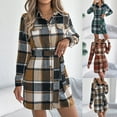 thumbnail image 1 of YHAJDS Women's Fall Winter Casual dress,Women's Dresses Long Sleeve Dress Fall Dresses For Women Plaid Print Collared Button Tie Fake Pocket Wool Shirt Midi Dress Casual Dress, 1 of 5