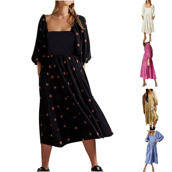 YHAJDS Women's Fall Winter Casual dress,Women's Fall Dresses Solid Color Long Sleeve Crew Neck Side Decorative Button Pocket Slim Midi Dress