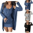 thumbnail image 1 of YHAJDS Women's Fall Winter Casual dress,Women's Fall Dresses Solid Color Long Sleeve Tank Dress with Outerwear Two Piece Set Women's Dresses, 1 of 5