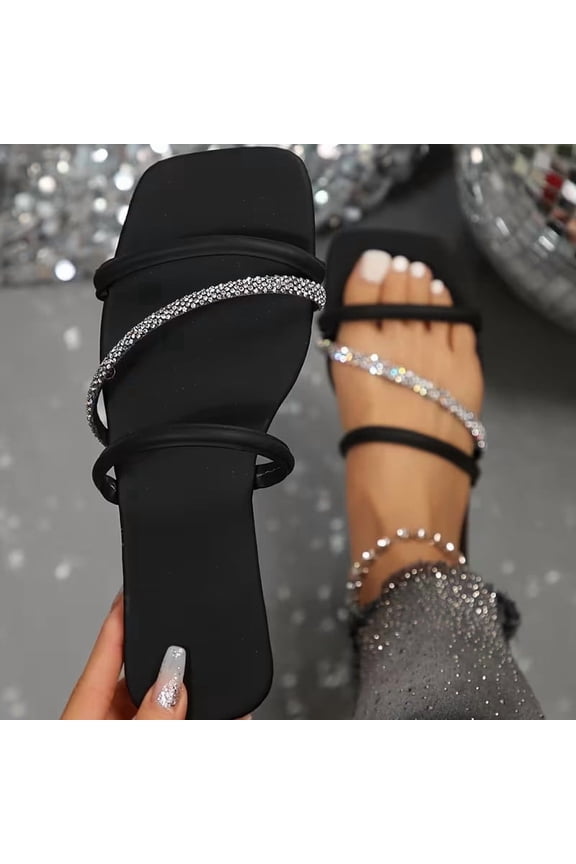 Women's Flat Sandals Rhinestone Embellishment Roman Bohemian Beach Vacation Comfort Slippers