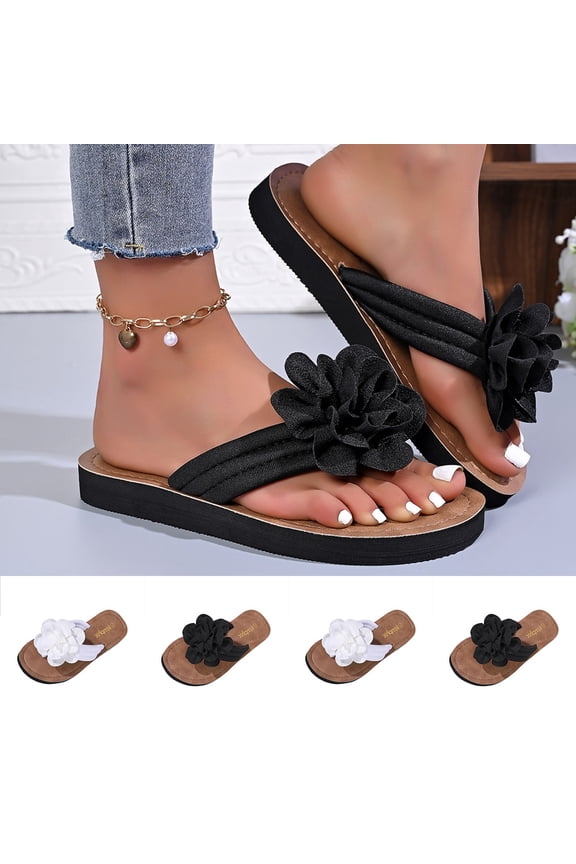 Women's Flip Flops Floral Embellishment Lightweight Toe Post Beach Slides Summer Vacation Outdoor