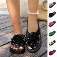 thumbnail image 1 of YHAJDS Women's Flip Flops Slippers Toe Post Floral Embellishment Comfort Flat Sandals Summer Vacation Outdoor Shoes, 1 of 10