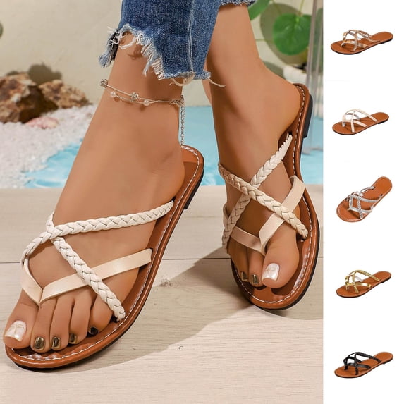 YHAJDS Women's Flip Flops Woven Strap Toe Post Beach Sandals Summer Vacation Outdoor Comfort Shoes