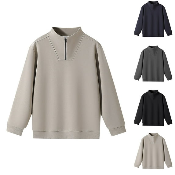 YHAJDS Women's Long Sleeve Tops Solid Color Stand Collar Zip Casual Shirt Top For Fall Winter