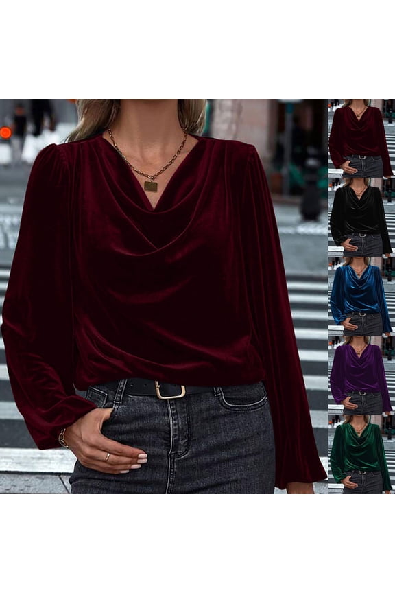 Women's Long Sleeve Tops Womens Casual Long Sleeve Sweatshirt Long Sleeve Hooded Blouse Sweatshirt for Womens Solid Color Ruched Elastic Cuff V Neck Pullover Shirt