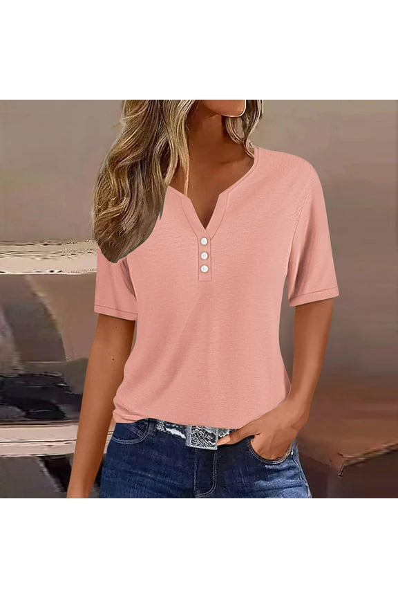 Women's Mid Sleeve Tops V Neck Solid Color Casual Everyday Blouse Spring