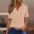 thumbnail image 1 of YHAJDS Women's Mid Sleeve Tops V Neck Solid Color Relaxed Casual Everyday Blouse, 1 of 5