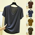 thumbnail image 1 of YHAJDS Women's Pajamas Short Sleeve Sleepwear Top Loose V Neck Solid Home Shirt, 1 of 5
