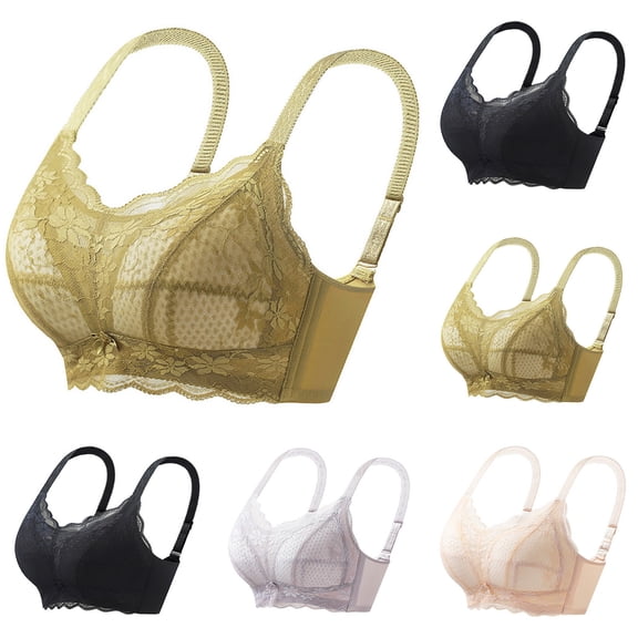 YHAJDS Women's Plus Size Bra,Bras For Women No Underwire,Wireless Bras For Women,Everyday Bras, Solid Color Lace Adjustable Bra,, Gathers Side Boobs, Prevents Sagging