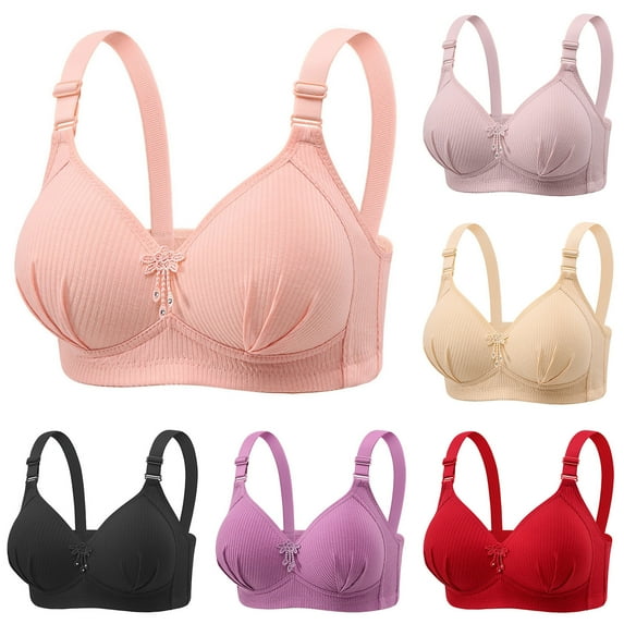 YHAJDS Women's Plus Size Bra,Bras For Women,Wireless Bra,Plus Size No Underwire Bras Solid Color Ribbed Back Closure Lace Lightweight Breathable Comfortable Everyday Ladies Bra