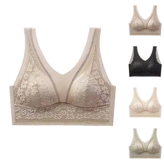 YHAJDS Women's Plus Size Bra,Everyday Bras,Wireless Bra,Ladies Push Up Breathable Solid Color No Underwire Bra With Lace Panels For Women Daily Wear