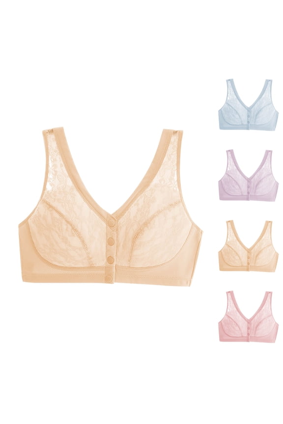 Women's Plus Size Bra,Plus Size no Underwire Bras,Ladies,Wireless Bra for Women B Cup Embroidery Plus Size Front Closure Thin Breathable Comfortable Bralette