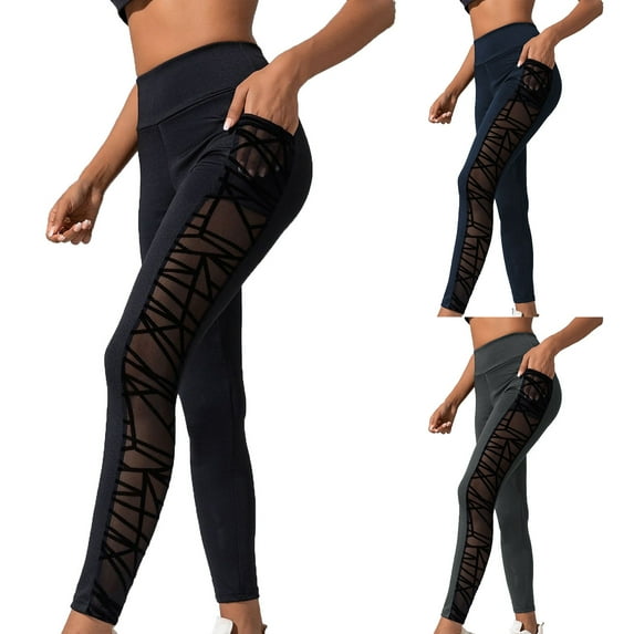 YHAJDS Women's Plus Size Mesh Panel Yoga Long Pants Butt Lifting Fitness Running Leggings