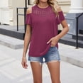 thumbnail image 1 of YHAJDS Women's Plus Size T-shirts Short Sleeve Round Neck Crochet Detail Loose Spring Top, 1 of 5