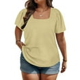 thumbnail image 1 of YHAJDS Women's Plus Size Tops Solid Color Neck Puff Sleeve Loose Casual Spring Summer Blouse, 1 of 5