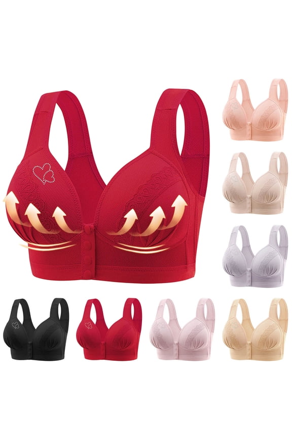 Women's Plus Size Wireless Bra Front Closure Heart Print Push Up Top