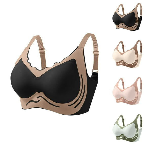 YHAJDS Women's Seamless Comfortable Daily Bra, Bras For Women Wireless Bra Color Block Striped Back Closure Lightweight Breathable Comfortable