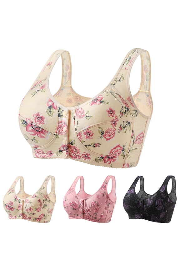 Women's Seamless Comfortable Daily Bra, Wireless Bra Bras for Women Everyday Bras All Over Print Front Closure Lightly Padded Cups for and Lift