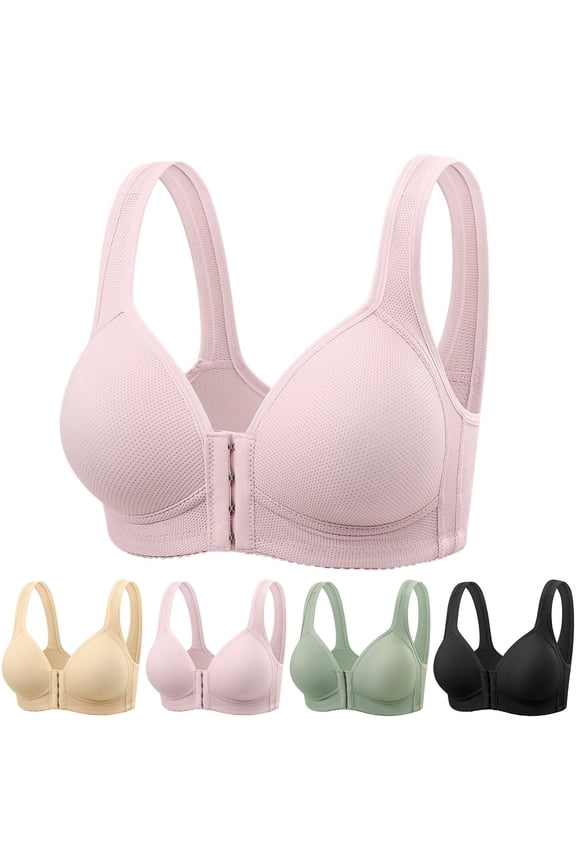 Women's Seamless Comfortable Daily Bra, Women's Bras Everyday Bras Wireless Bra Front Closure with Wide Straps Lightly Padded Cups for Gentle Lift and Support