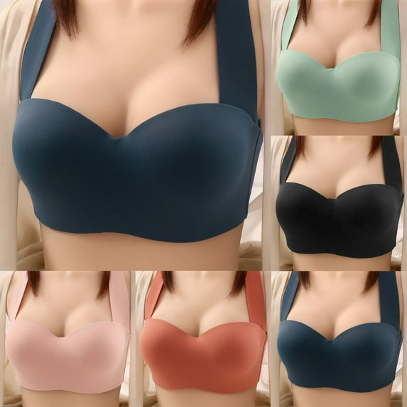 YHAJDS Women's Seamless Comfortable Daily Bra， Women's Wireless Bra for Everyday Solid Color Wide Shoulder Straps Back Closure Breathable Soft Support B C Cup