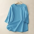 thumbnail image 1 of YHAJDS Women's Shirts Linen Round Neck Loose Casual Pullover Spring Summer Top, 1 of 3