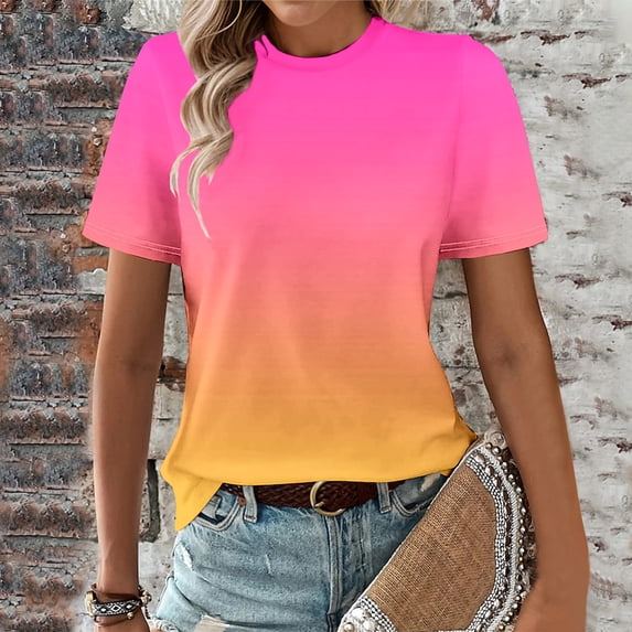 YHAJDS Women's Short Sleeve T-shirt Printed Round Neck Loose Tee Casual Everyday Spring Top