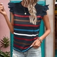 thumbnail image 1 of YHAJDS Women's Short Sleeve Tops Round Neck Lace Insert Stripe Casual Tee, 1 of 5