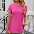 thumbnail image 1 of YHAJDS Women's Short Sleeve Tops Round Neck Split Hem Solid Color Loose Casual Tee, 1 of 4