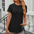 thumbnail image 1 of YHAJDS Women's Short Sleeve Tops Round Neck Split Hem Solid Color Loose Casual Tee, 1 of 4