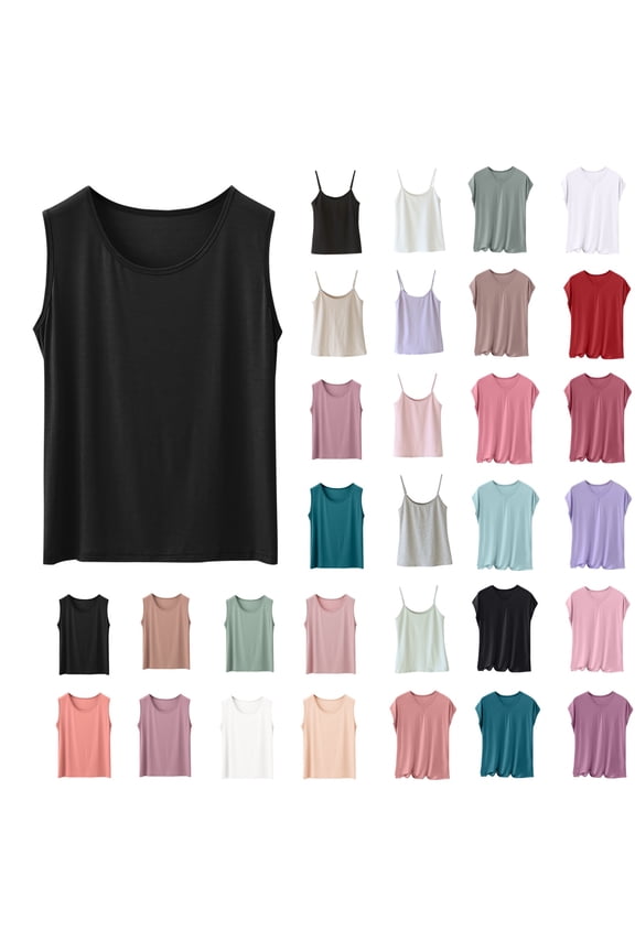 Women's Sleep Tank Top Sleeveless Pajamas Shirt Solid Loose Camisole