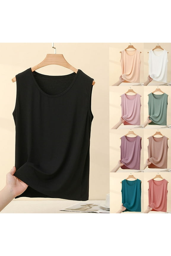 Women's Sleep Tank Top Sleeveless Pajamas Shirt Solid Loose Camisole