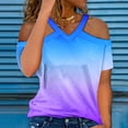 thumbnail image 1 of YHAJDS Women's Summer Tops Off Shoulder V Neck Gradient Print Short Sleeve Casual Blouse, 1 of 5