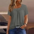 thumbnail image 1 of YHAJDS Women's Summer Tops Short Sleeve Button Down Solid Color Casual Blouse, 1 of 5