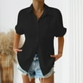 thumbnail image 1 of YHAJDS Women's Summer Tops Short Sleeve Collared Button Down Solid Color Loose Shirt, 1 of 5
