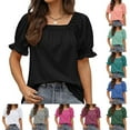 thumbnail image 1 of YHAJDS Women's Summer Tops Trendy Neck Sleeve Short Sleeve Solid Color Blouse, 1 of 5
