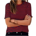 thumbnail image 1 of YHAJDS Women's Summer Tops Trendy Short Sleeve Crew Neck Stripe Casual Tee, 1 of 5