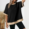 thumbnail image 1 of YHAJDS Women's Summer Tops Trendy Short Sleeve Ribbed Round Neck Loose Tee, 1 of 5