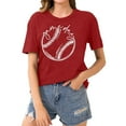thumbnail image 1 of YHAJDS Women's T-shirts Baseball Print Short Sleeve Round Neck Casual Tee Sporty Top, 1 of 4