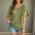 thumbnail image 1 of YHAJDS Women's Tops Short Sleeve Solid Color Neck Casual Blouse Spring Everyday Top, 1 of 5