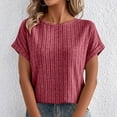 thumbnail image 1 of YHAJDS Women's Tops Short Sleeve Solid Color Round Neck Basic Tee Casual Spring Summer Shirt, 1 of 5