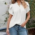 thumbnail image 1 of YHAJDS Women's V Neck Tops Short Sleeve Pullover Solid Color Casual Everyday Blouse, 1 of 5