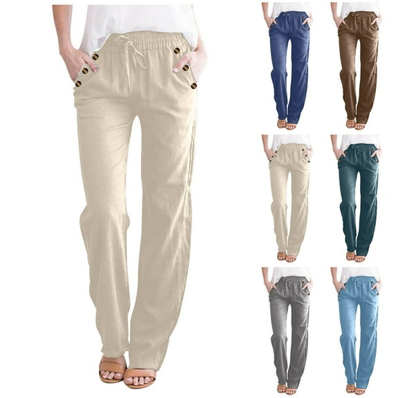 YHAJDS Women's Winter Trousers,Casual Pants for Women Print Straight Leg Pants for Women Elastic Waist Versatile Loose 9 Length Full Length Pants Solid Color Free Daily Wear