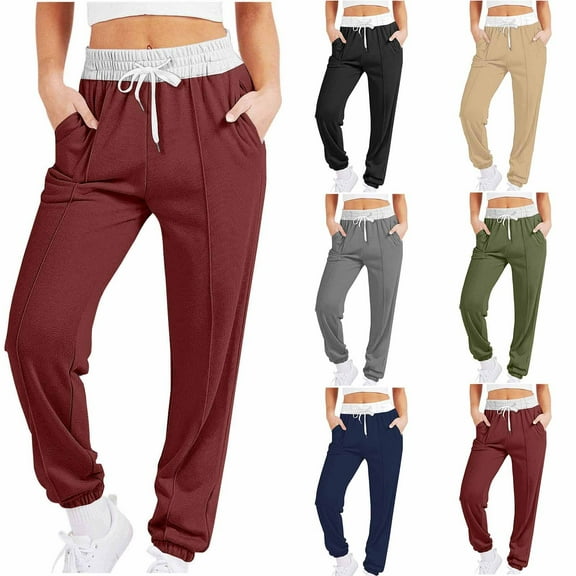 YHAJDS Women's Winter Trousers,Casual Pants for Women Womens Sweatpants Print Drawstring Elastic Waist Cuffed Ankle Slim Leisure Sports Pants