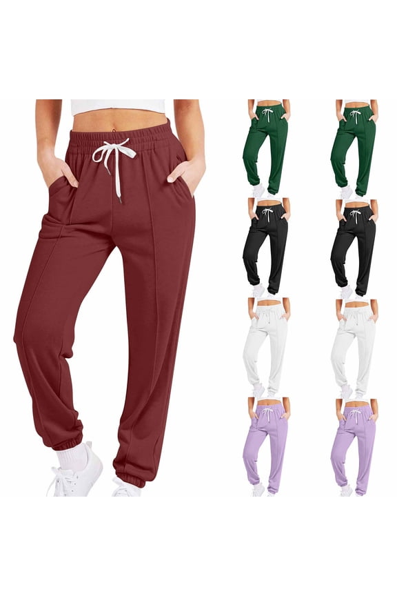 Women's Winter Trousers,Sweatpants Women Casual Pants for Women Solid Color Drawstring Elastic Waist Cuffed Ankle Slim Sports Pants