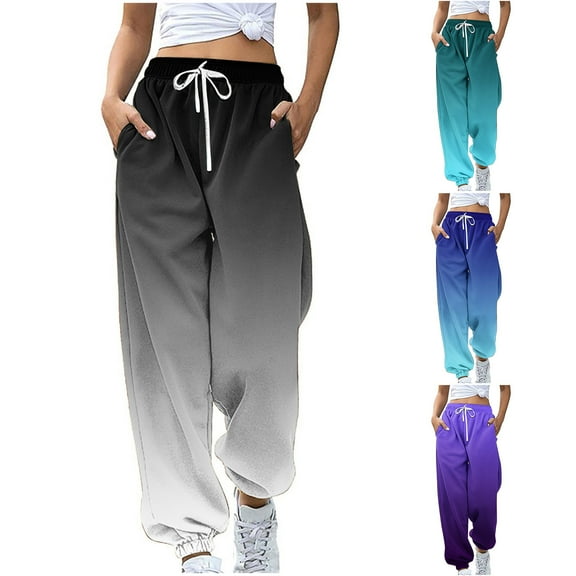 YHAJDS Women's Winter Trousers,Sweatpants Women Womens Sweatpants Long Pants for Women Gradient Color Loose Wide Leg Sweatpants Elastic Cuff with Pockets Casual Sports Full Length Pants
