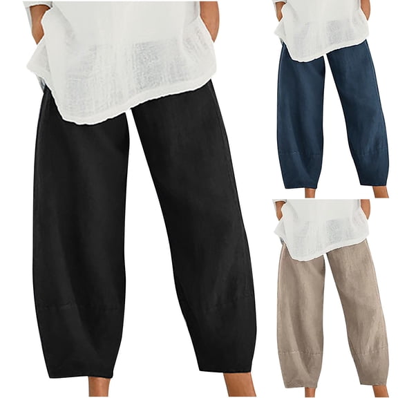 YHAJDS Women's Winter Trousers,Wide Leg Pants Woman Casual Pants for Women Pants for Women Solid Color Faux Linen Loose Leisure Full Length Pants with Comfortable