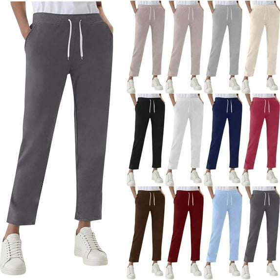 YHAJDS Women's Winter Trousers,Womens Sweatpants Comfortable Pants for Women Casual Pants for Women Solid Color Elastic Waist with Drawstring and Pockets Full Length Pants