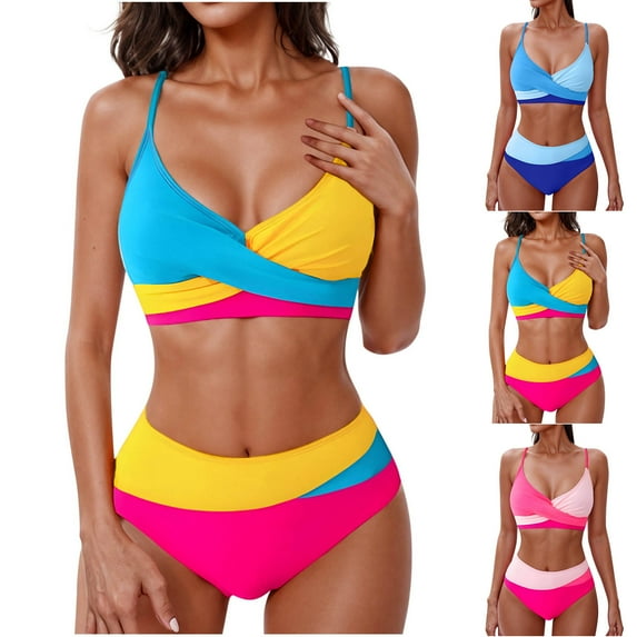 YHAJDS Womens 2 Piece Swimsuit 2 Tone Adjustable Backless Swimsuit With Matching Swim Bottoms